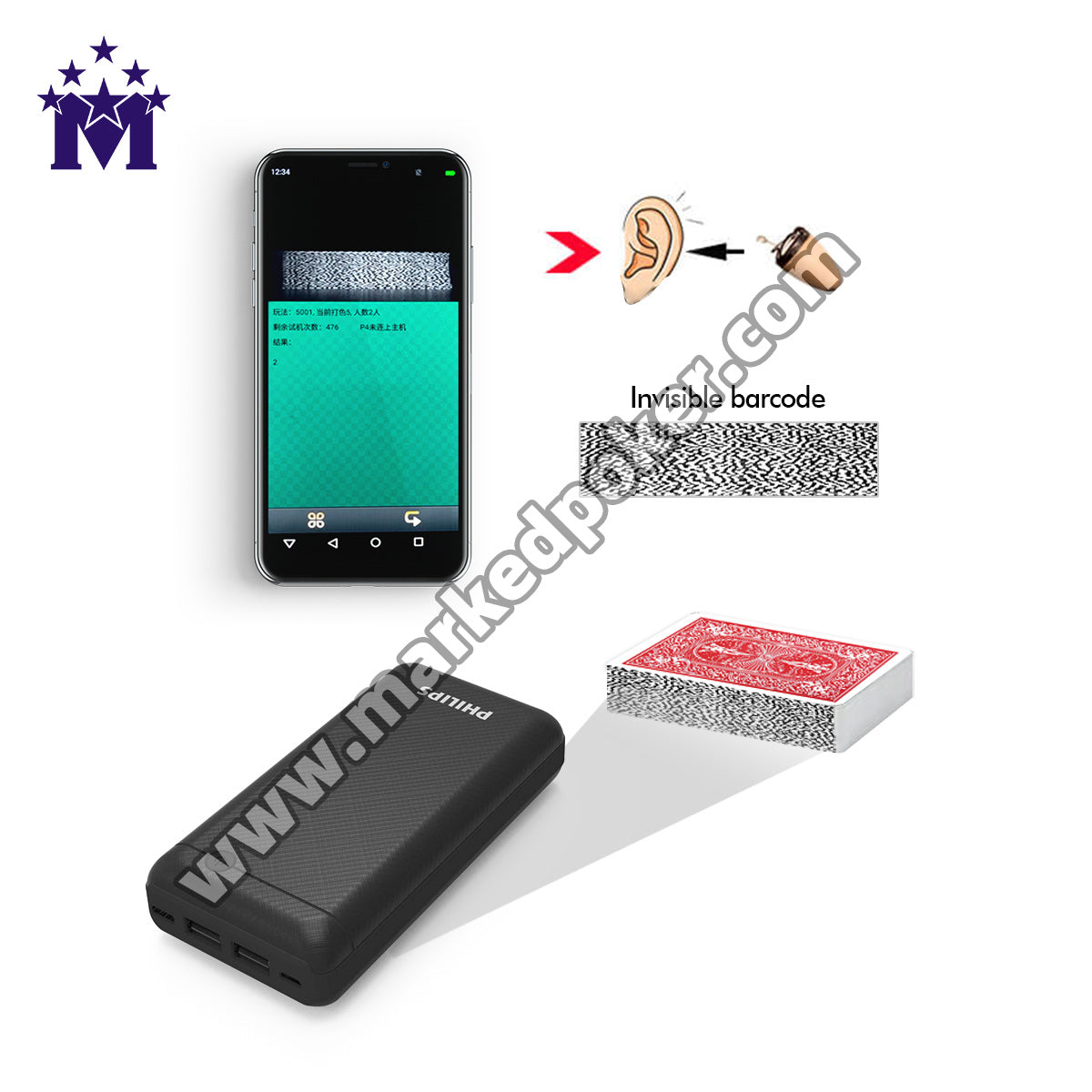 Power Bank Playing Cards Scanner For Invisible Ink Barcode Marking Cards Decks